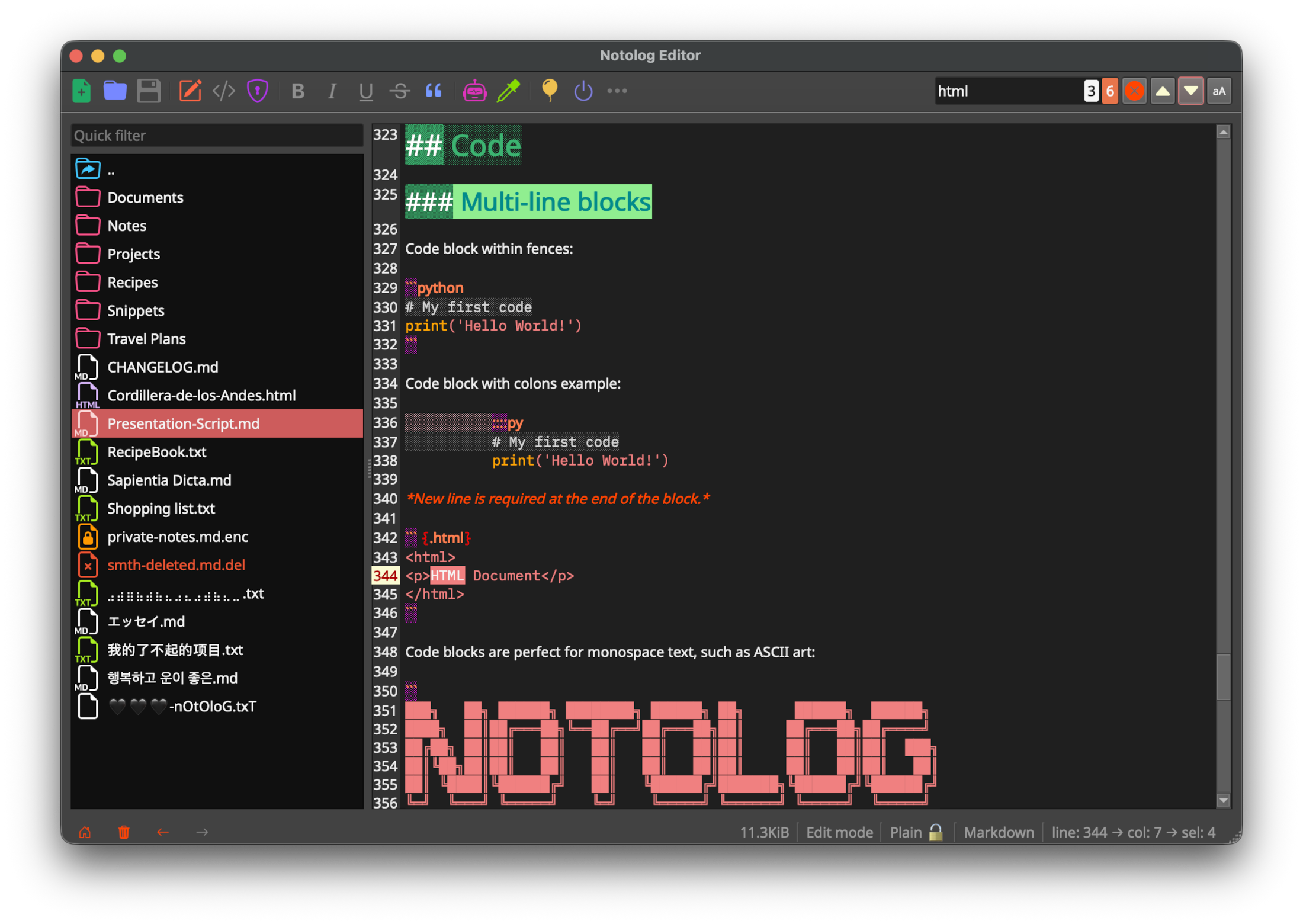 Notolog - Python Markdown Editor - UI Example