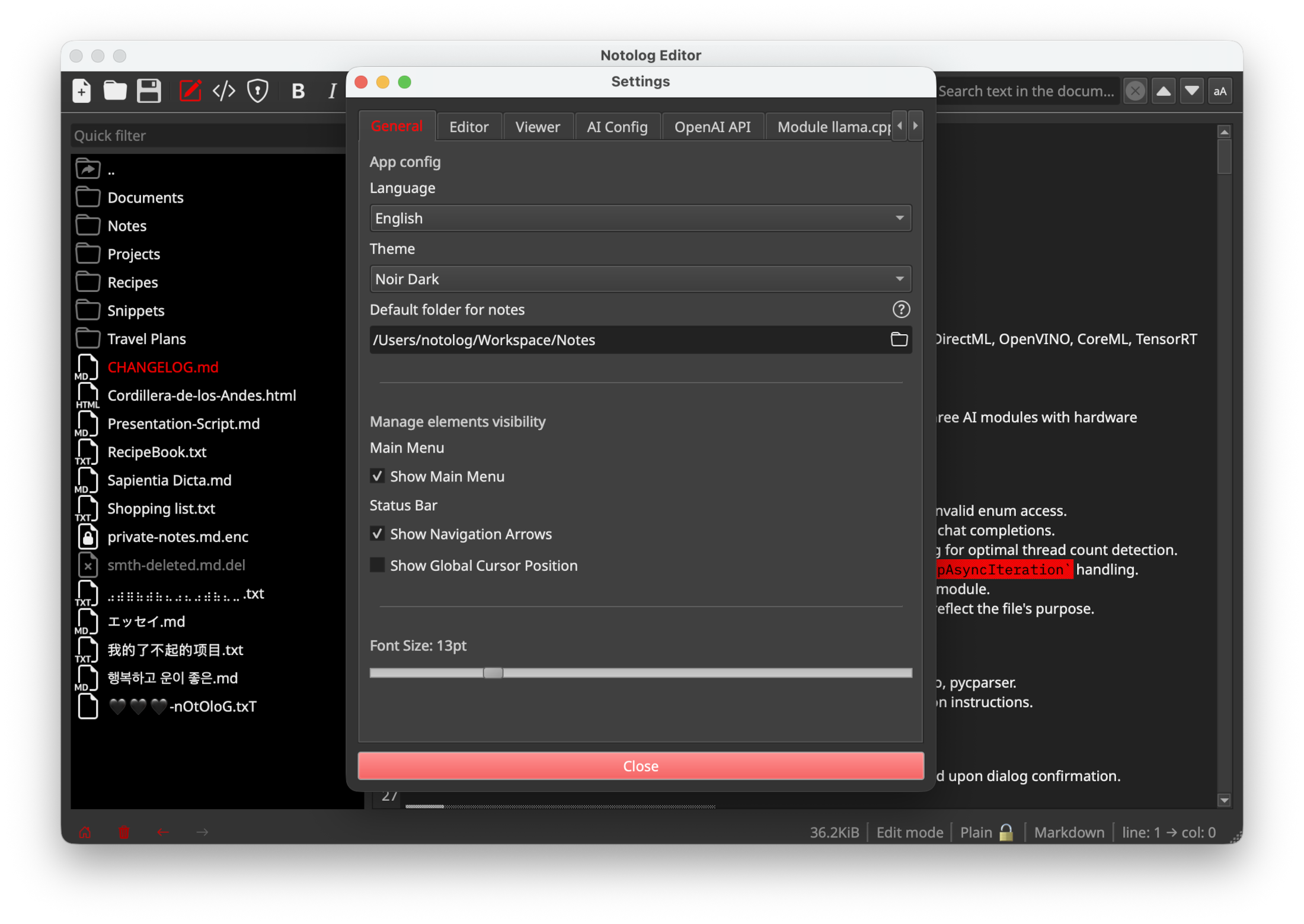 Notolog - Python Markdown Editor - Settings UI